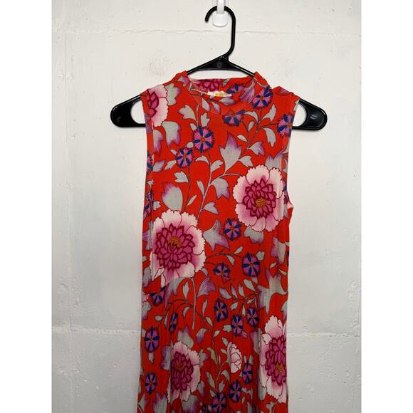 Maeve for Anthropologie red floral sleeveless mock neck midi dress Size Small - Picture 2 of 7